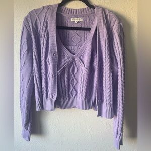 Elegant Lavender Cable Knit Cardigan Two Piece Set